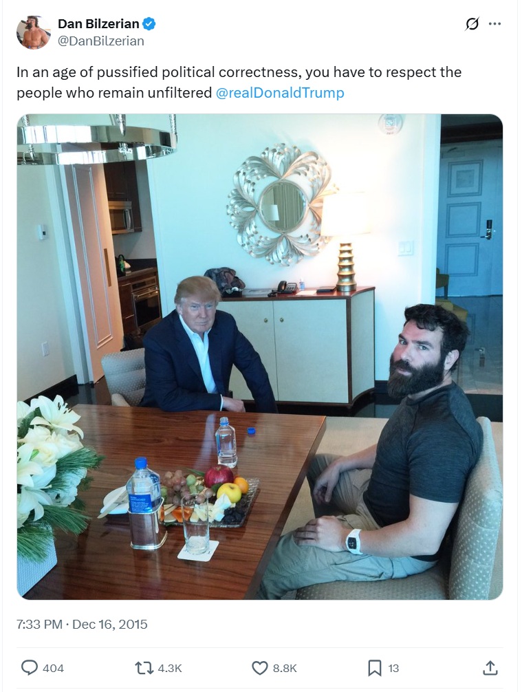 “In an age of pussified political correctness, you have to respect the people who remain unfiltered @realDonaldTrump.”