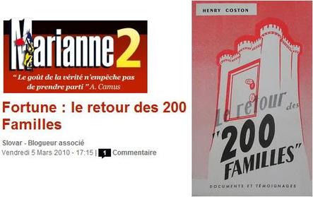 Le mythe des ''200 familles'' ferait-il son come-back sur Marianne2.fr ?
