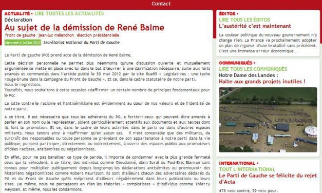 René Balme démissionne du Parti de Gauche, évitant toute sanction