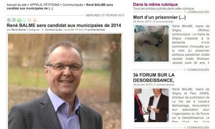 René Balme, de nouveau candidat, se réclame du soutien du Front de Gauche