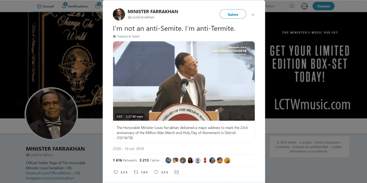 Louis Farrakhan compare les Juifs à des insectes nuisibles