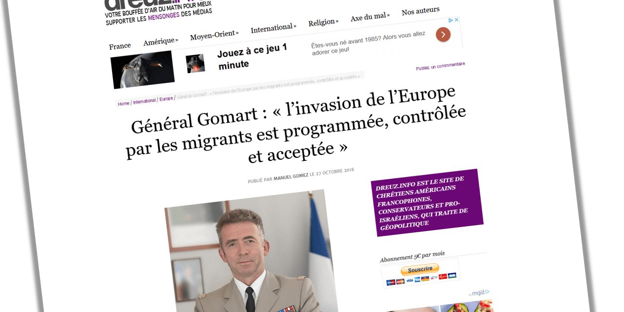 Non, le Général Gomart n’a jamais dit que « l’invasion de l’Europe par les migrants [était] programmée »