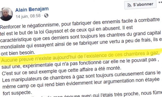 En soutien à Etienne Chouard, Alain Benajam nie l’existence des chambres à gaz