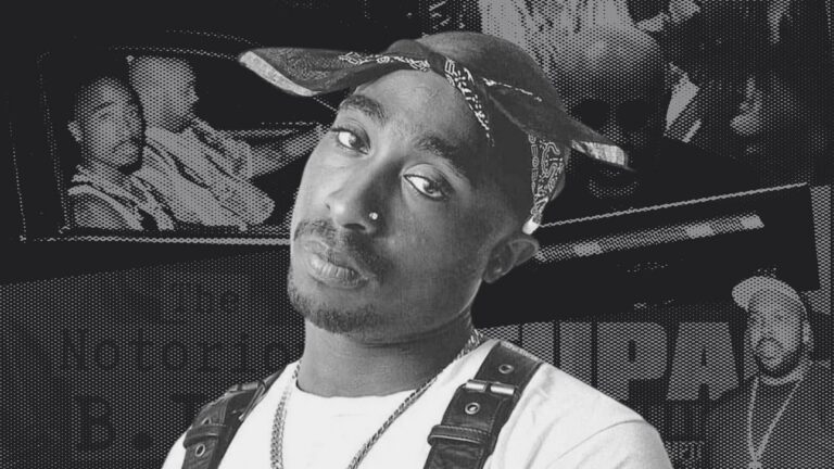 Portrait de Tupac Shakur en noir et blanc