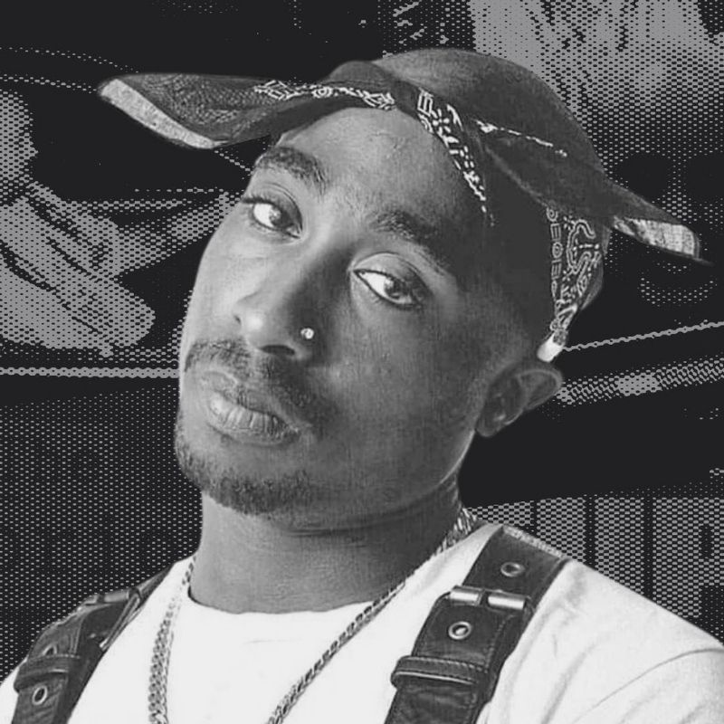Portrait de Tupac Shakur en noir et blanc